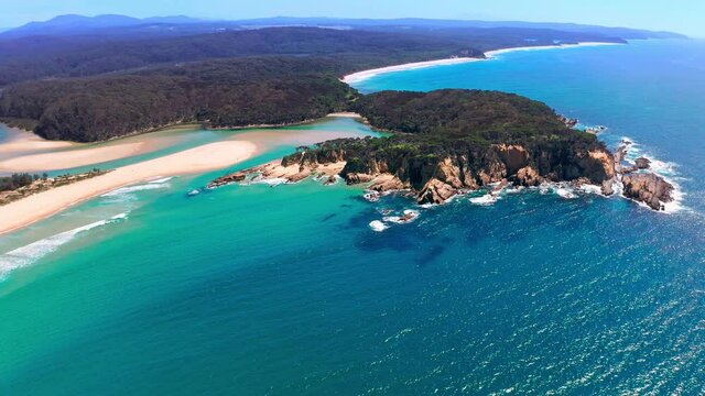 Australia ocean coast. Nelson lagoon and creek sea shore aerial view