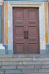 A brown wooden double leaf antique door