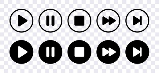 Play pause stop button icon collection.  Player buttons - stock vector