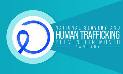 National Slavery and human trafficking prevention month is observed every year in January, to raising awareness about the different forms of human trafficking, also known as modern slavery. Vector art