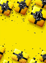 Yellow gift boxes with black bows.