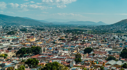 Fototapeta na wymiar Aerial birdseye view of the city of Oaxaca de Juarez in southern Mexico