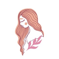 Abstract woman face vector drawing sketch. Fashion girl model portrait illustration for modern print design.