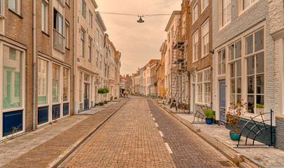 Fototapeta na wymiar Streetview of Gortstraat, city of Middelburg, The Netherlands.