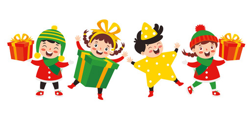 Obraz na płótnie Canvas Children Wearing Costumes In Christmas Theme
