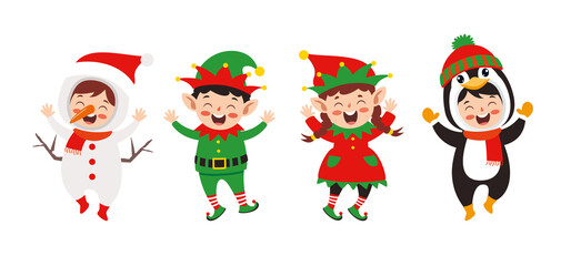 Children Wearing Costumes In Christmas Theme
