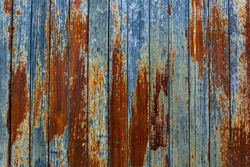 Wooden rusty wood, blue and brown, wooden background, backdrop