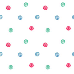 Seamless vector pattern, colorful polka dots with texture for backgrounds, textile, wrapping paper, decorations, packaging and surface design