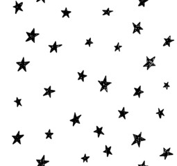 Seamless vector pattern, black hand drawn stars with texture for backgrounds, textile, wrapping paper, decorations, packaging and surface design