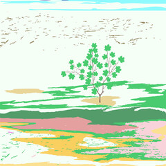 Fototapeta na wymiar Spring landscape - abstract illustration - bright brush strokes, grunge style - art, vector.