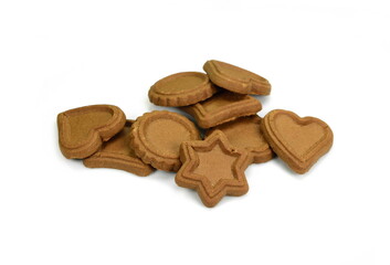 Biscuits isolated on white. Chocolate cookies of different shapes isolated on white background.  