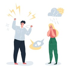 Vector cartoon flat pair of characters quarreling,arguing in break up scene.Healthy personal relationships,emotions,social behavior and family psychology concept,web site banner ad design