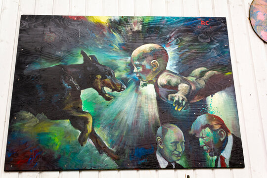 Painting on a wall on the street, street art, urban art on Bergen, Norway