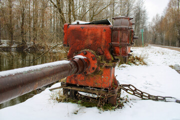 A small dam in a river for adjusting the water level.