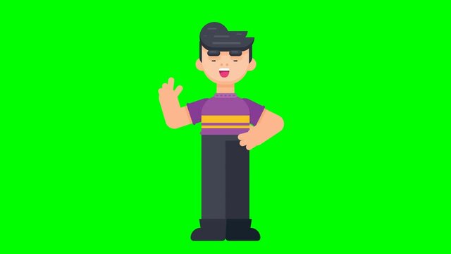 Animation of standing boy explaining something. yes or no concept. Flat style cartoon animation video on green screen background.