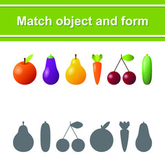 Game for kids. Match object and form. Fruits, vegetables and other - 472487688