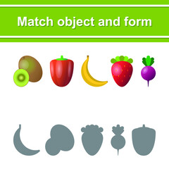 Game for kids. Match object and form. Fruits, vegetables and other - 472487689