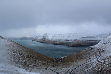 Mountains and valley in snow