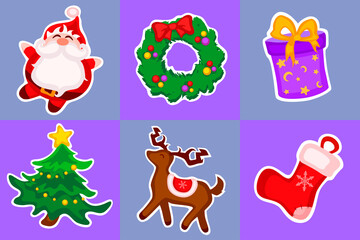 Winter sticker sets, with different elements for Christmas and New Year