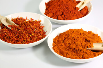 spices saffron and paprika on the table