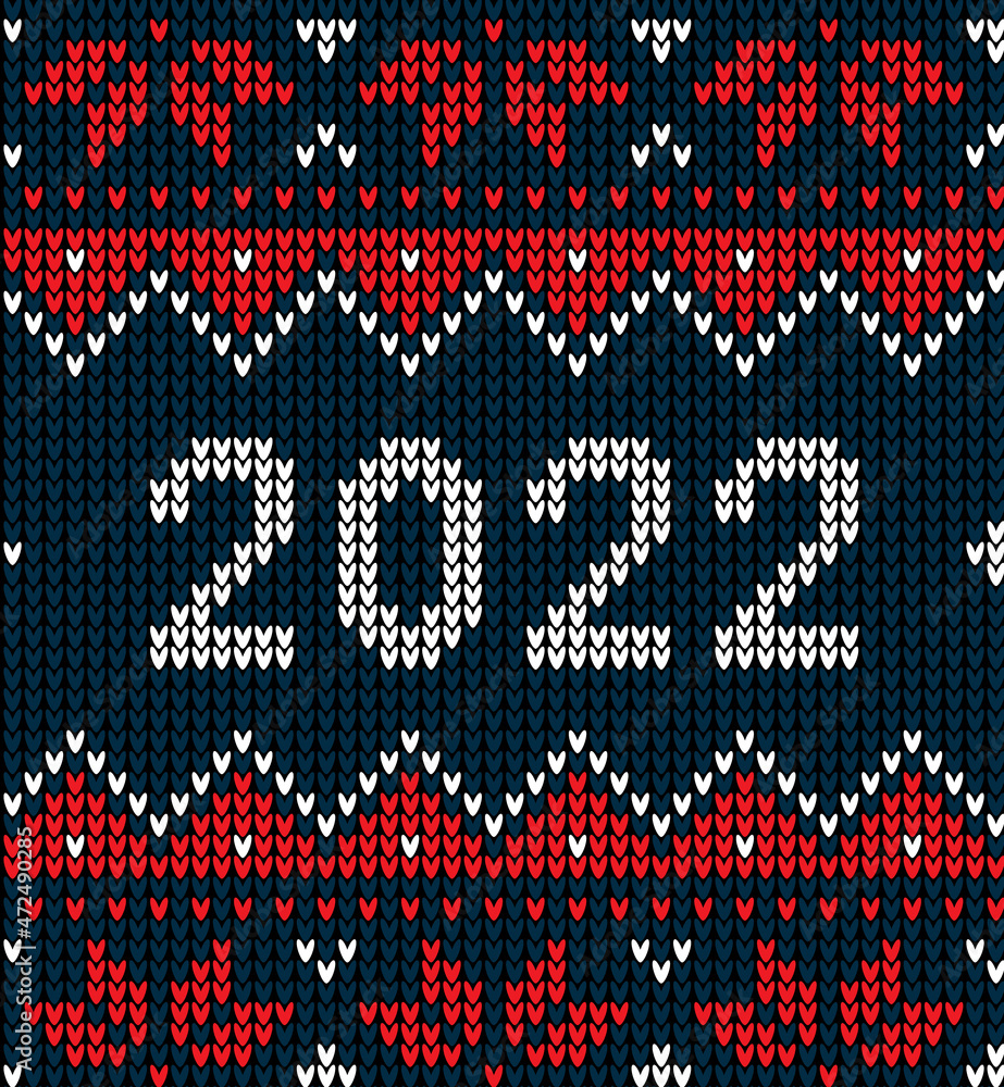 Wall mural new year seamless knitted pattern with number 2022. knitting sweater design. wool knitted texture. v