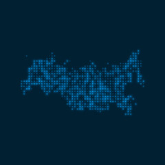 Russia dotted glowing map. Shape of the country with blue bright bulbs. Vector illustration.