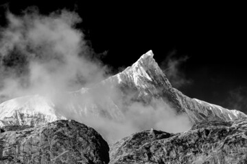 Nepal icy summit black and white