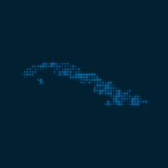 Cuba dotted glowing map. Shape of the country with blue bright bulbs. Vector illustration.