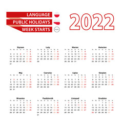 Calendar 2022 in Polish language with public holidays the country of Poland in year 2022.