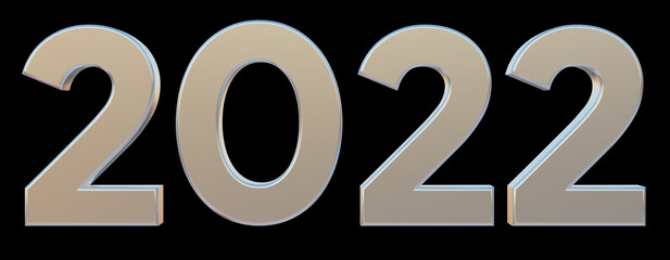 Happy new year 2022 text 3d silver with black isolated background. Happy New Year 2022 Black Isolated background. 3d illustration rendering