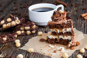 delicious cake with chocolate cream flavor with nuts