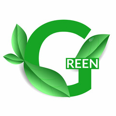 Ecological concept. Logo go green. Lettering with leaves. Realistic vector illustration. World Environment Day. Green leaves. Eco icon.