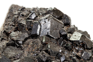 Macro stone mineral Melanite on a white background