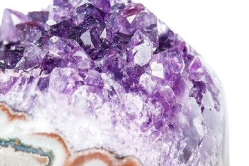 Amethyst Crystal Druse  macro mineral on white background