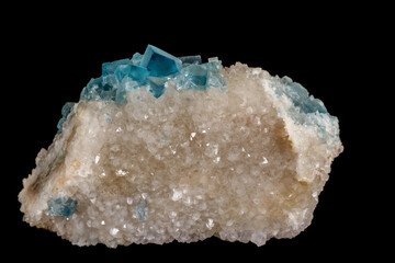 macro mineral fluorite stone on black background