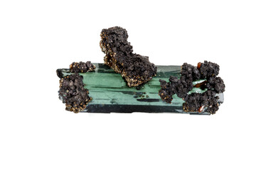 Macro stone Vivianite mineral on white background