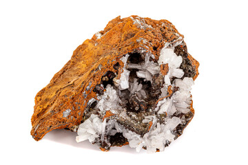 Macro mineral stone crystals Hemimorphite rock on a white background