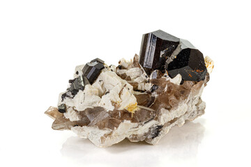 Macro tourmaline mineral stone on white background