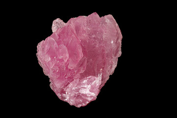 Macro pink quartz mineral stone on black background