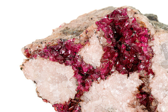 Macro stone Erythrite mineral on white background