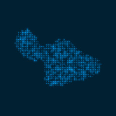 Obraz premium Maui dotted glowing map. Shape of the island with blue bright bulbs. Vector illustration.