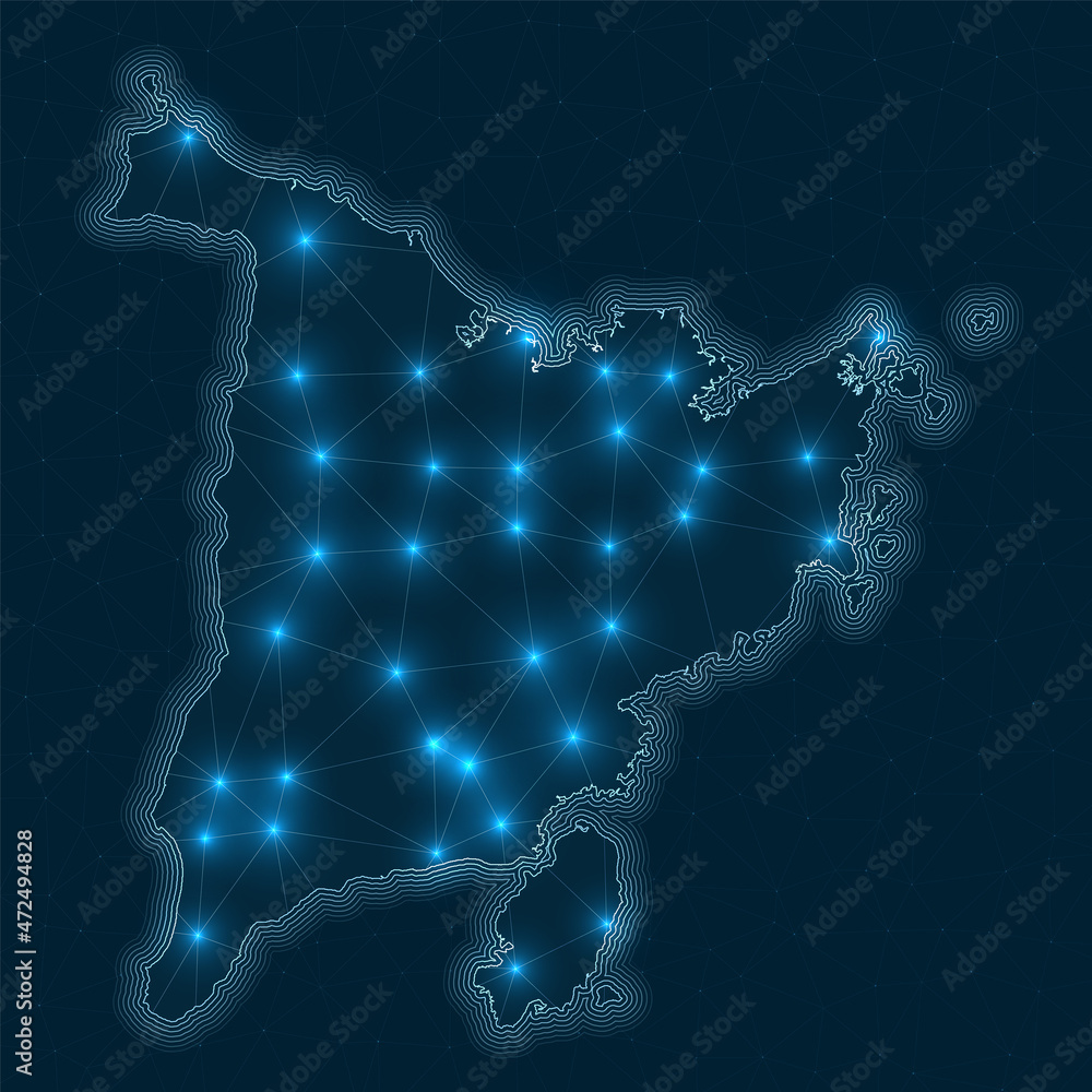Poster panay network map. abstract geometric map of the island. digital connections and telecommunication d