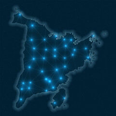 Panay network map. Abstract geometric map of the island. Digital connections and telecommunication design. Glowing internet network. Classy vector illustration.