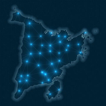Panay network map. Abstract geometric map of the island. Digital connections and telecommunication design. Glowing internet network. Classy vector illustration.
