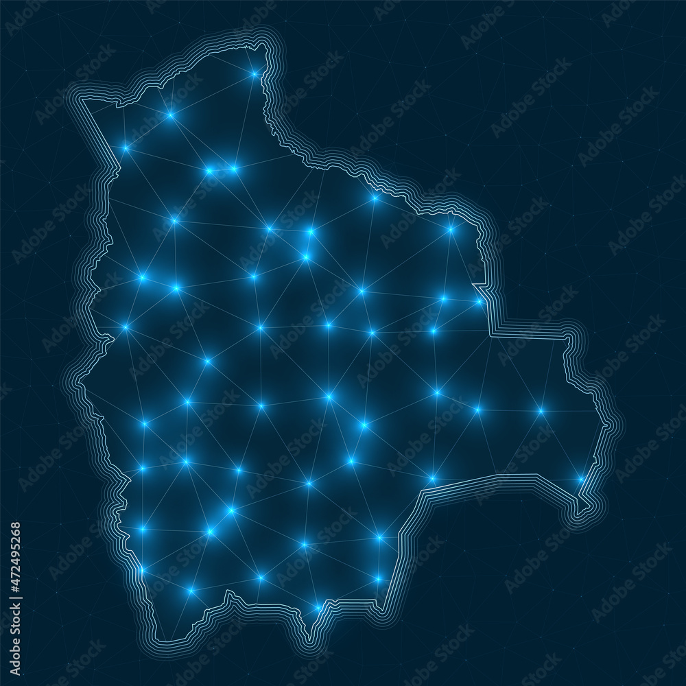 Poster bolivia network map. abstract geometric map of the country. digital connections and telecommunicatio