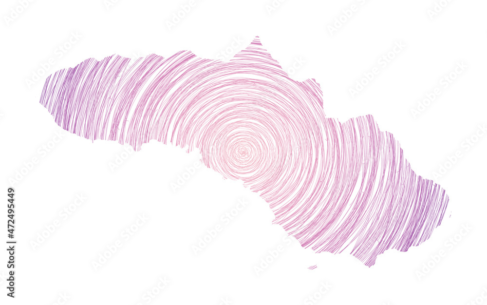 Poster sumba map filled with concentric circles. sketch-style circles in the shape of the island. vector il