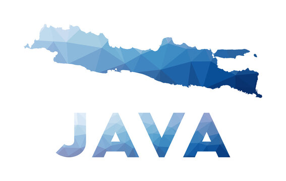 Low poly map of Java. Geometric illustration of the island. Java polygonal map. Technology, internet, network concept. Vector illustration.
