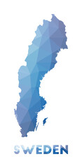 Low poly map of Sweden. Geometric illustration of the country. Sweden polygonal map. Technology, internet, network concept. Vector illustration.