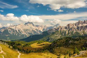 Summer mountain landscape Cinque Torri, Dolomite Alps, Italy