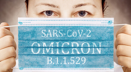 Face masks with inscriptions SARS COV 2 Omicron . Covid 19 alpha, beta, gamma, delta, lambda, mu,...